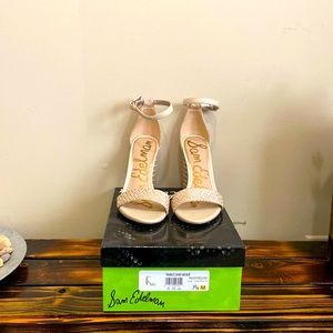 Sam Edelman Yamile, Sand Weave sandal with cylindrical heel, 4"